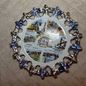 San Francisco California Souvenir Plate. 8"x8" Cable Car. Alcatraz. Golden Gate